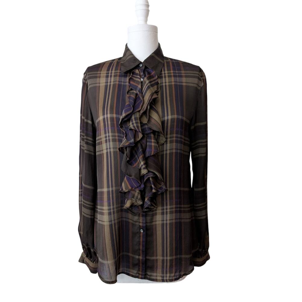 Lauren Ralph Lauren Vintage Silk Plaid Button Down Blouse